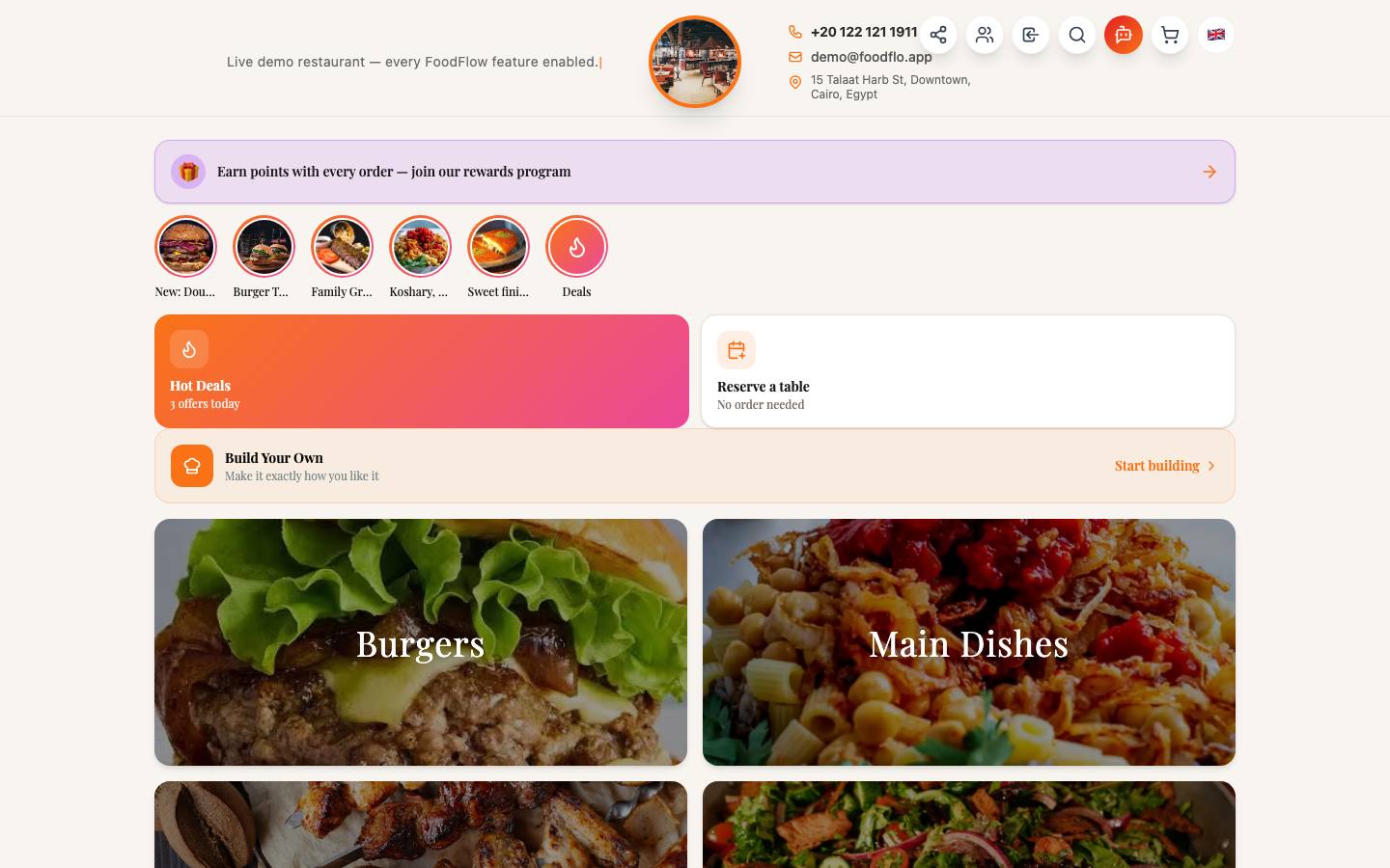 FoodFlow storefront menu home